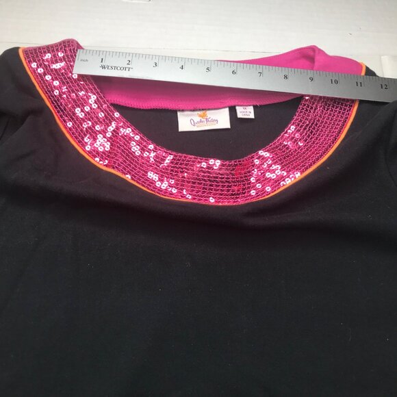 Quaker Factory Women's 1X Top Black Pink Sequins Trim 3/4 Sleeve Preowned - Picture 5 of 11